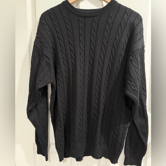 Pringle of Scotland Black Crewneck Sweater Cable Knit Extra Fine Merino Wool - Picture 1 of 4